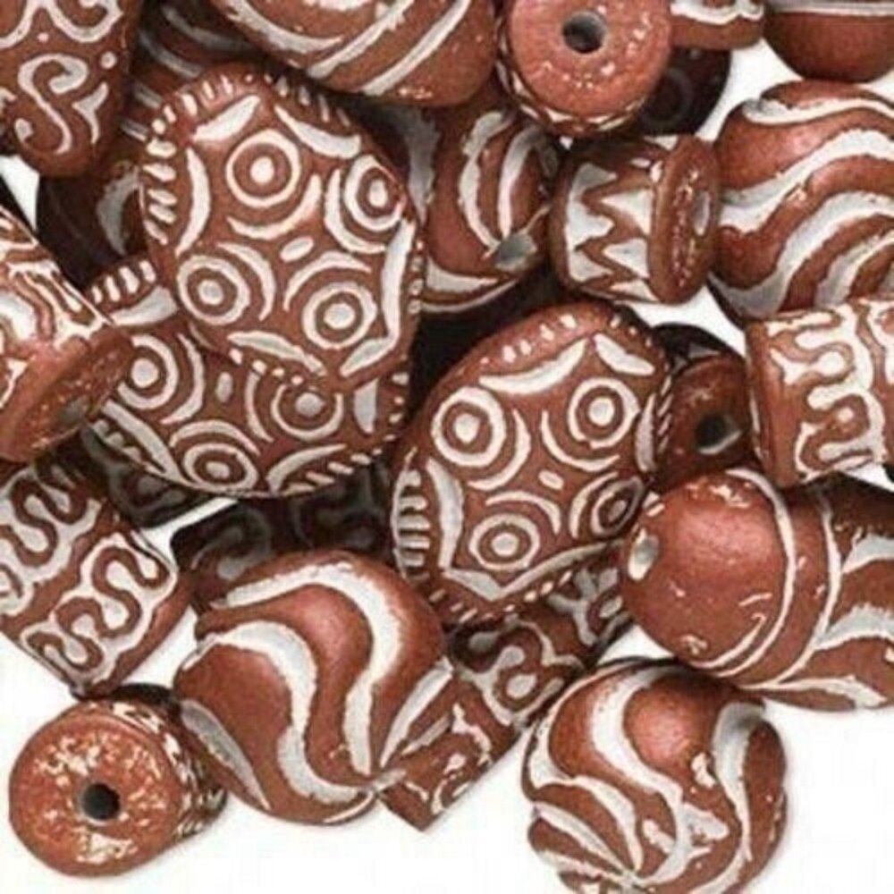 Vintage Ethnic African Tribal Clay Beads Copper White 12 pcs